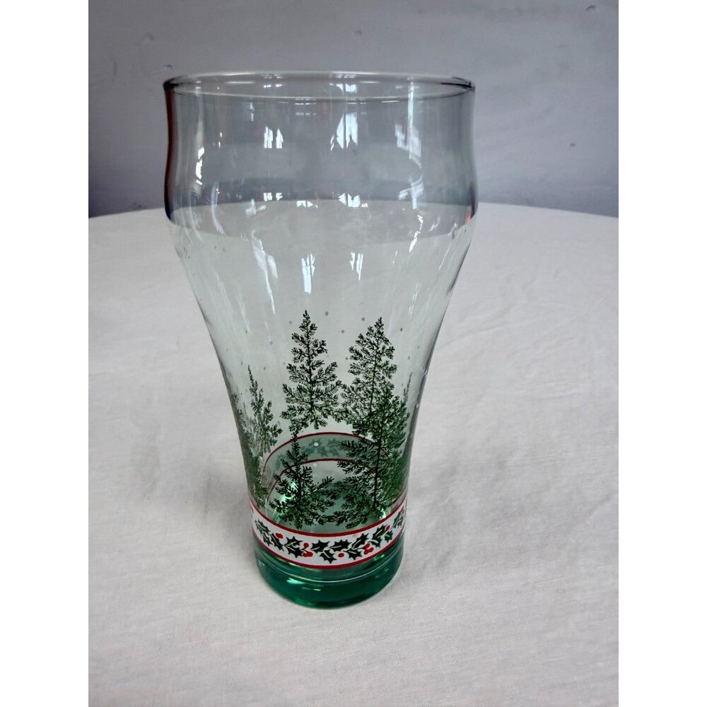 Libbey Coca Cola Christmas Glass Pine Trees Holly‎ 16 Oz - Picture 4 of 4